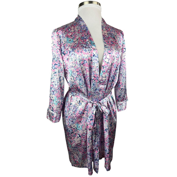 Linea Donatella Floral Satin Robe With Tie Waist Lightweight Size L / XL Bride - Picture 3 of 15